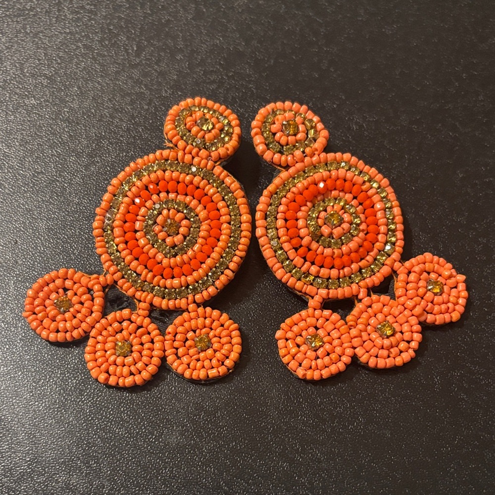 Boho Dangle Earrings Golden Leaf,Orange Beaded Boho, Sky Blue Chandelier READ - Picture 5 of 14